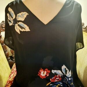 Cabi Short Sleeve Black Chiffon Top
